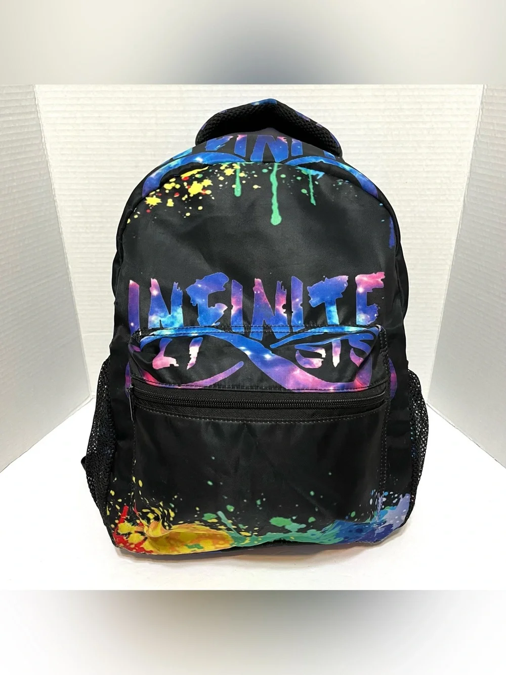 Infinite STS Graphic Black Backpack with Neon Paint-Splash